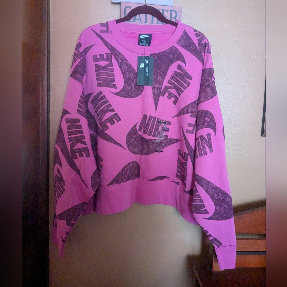 Nike Fushia Pink and Purple All Over Logo Sweatshirt Sportswear Women's 3x New - Picture 9 of 12